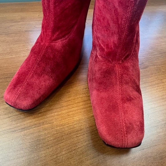 Red Suede Leather Thigh High Heeled Boots Size 9 - Picture 10 of 14